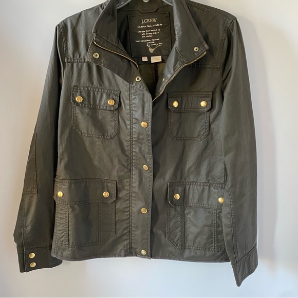 J.Crew Resin-Coated Field Jacket Olive Green Utility Boyfriend Fit Size L - Picture 8 of 10